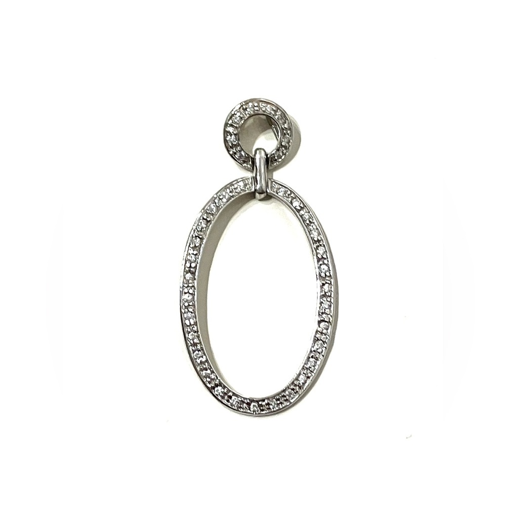 Silver Tone Pave CZ Circle Oval Pendant
